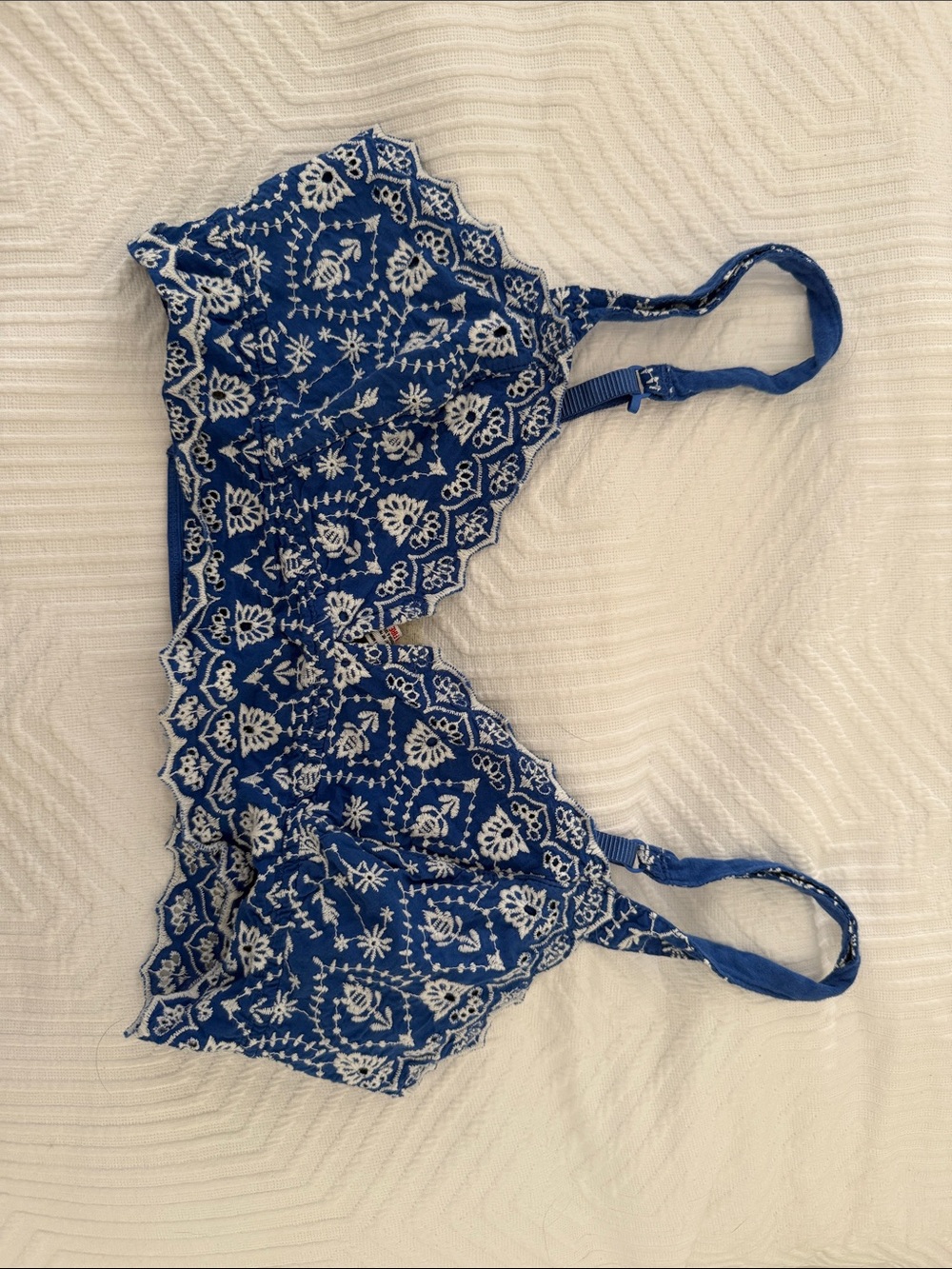 Free people Blue & White Embroidered Lace Bralette medium